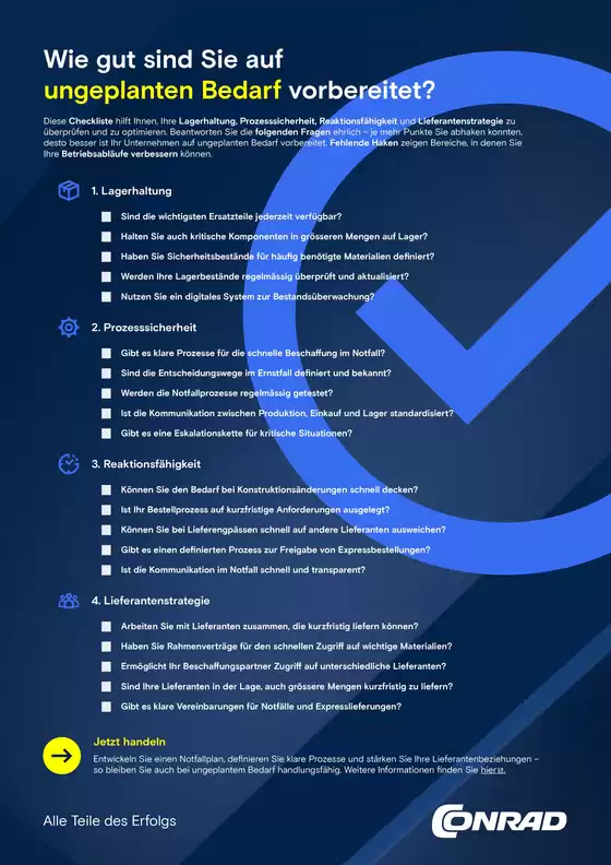 Checkliste - ungeplante Bedarfe
