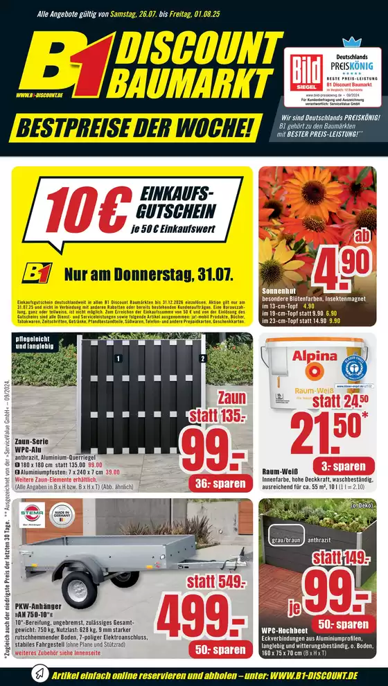 B1 Discount Baumarkt Katalog in Bruchsal | B1 Discount Baumarkt flugblatt | 2025-07-26T00:00:00.000Z - 2025-08-01T00:00:00.000Z