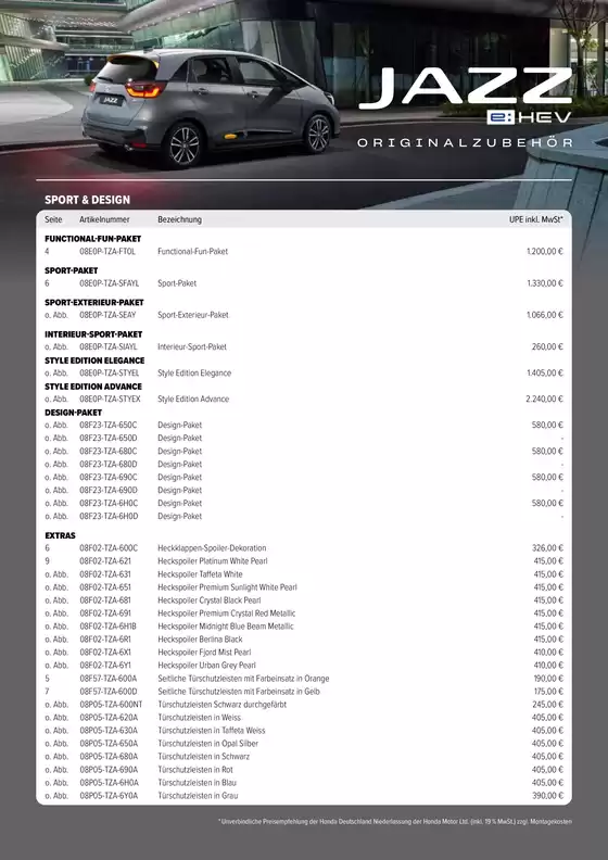 Honda Katalog in Marl | Honda JAZZ ZUBEHÖR-PREISLISTE | 2025-07-29T00:00:00.000Z - 2026-07-29T00:00:00.000Z