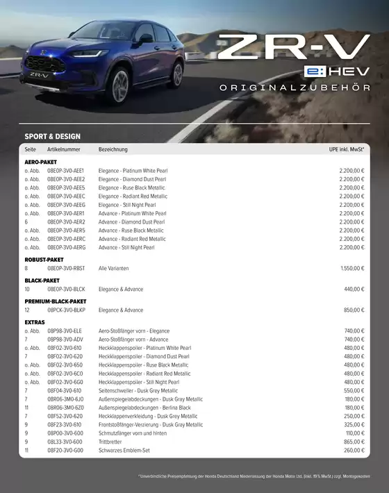 Honda Katalog in Bad Kötzting | Honda ZR-V ZUBEHÖR-PREISLISTE | 2025-07-29T00:00:00.000Z - 2026-07-29T00:00:00.000Z