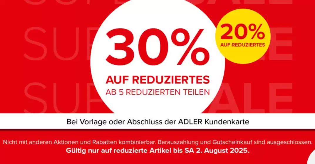 Adler Katalog in Dresden | 30% Auf Reduziertes | 2025-07-31T00:00:00.000Z - 2025-08-02T00:00:00.000Z