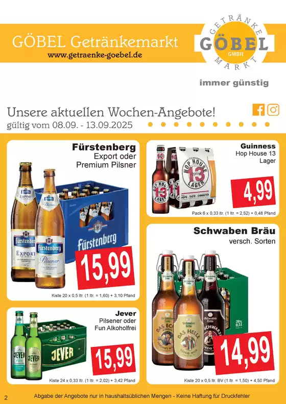 Getränke Göbel Katalog in Arnsberg | Angebote für Schnäppchenjäger | 2025-10-07T00:00:00.000Z - 2025-10-21T00:00:00.000Z