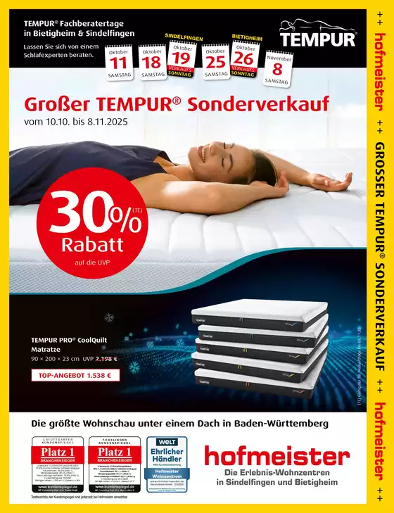 Hofmeister Katalog in Koblenz | Großer Tempur® Sonderverkauf | 2025-10-10T00:00:00.000Z - 2025-11-08T00:00:00.000Z