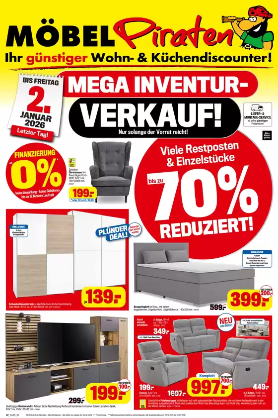 Möbelpiraten Katalog in Stendal | MEGA INVENTUR VRKAUF! | 2025-12-22T00:00:00.000Z - 2026-01-02T00:00:00.000Z