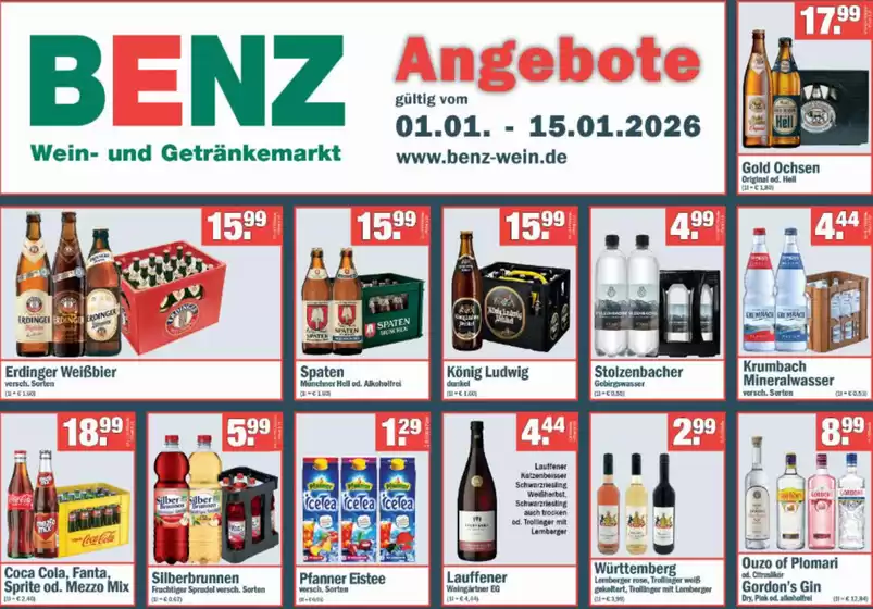 Benz Getränke Katalog in Flensburg | Wein Und Getrankemarkt!` | 2026-01-12T00:00:00.000Z - 2026-01-15T00:00:00.000Z