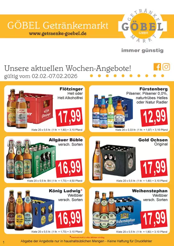 Getränke Göbel Katalog in Teisnach | Exklusive Deals und Schnäppchen | 2026-02-02T00:00:00.000Z - 2026-07-02T00:00:00.000Z