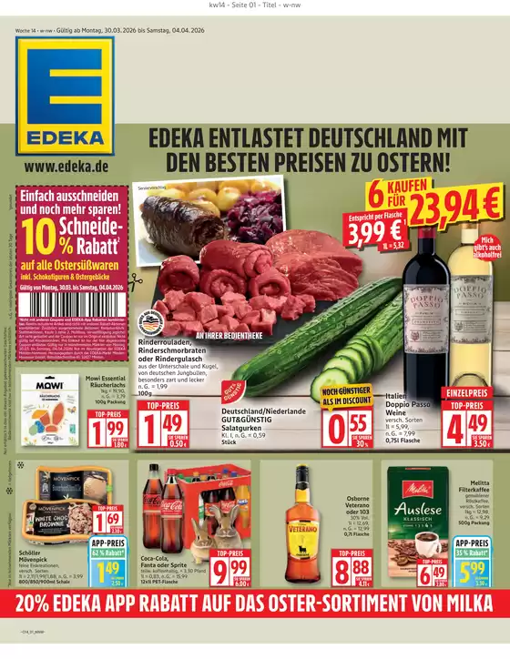 Elli Markt Katalog in Höchstadt | EDEKA ENTLASTET DEUTSCHLAND MIT DEN BESTEN PREISEN ZU OSTERN! | 2026-03-30T00:00:00.000Z - 2026-04-04T00:00:00.000Z