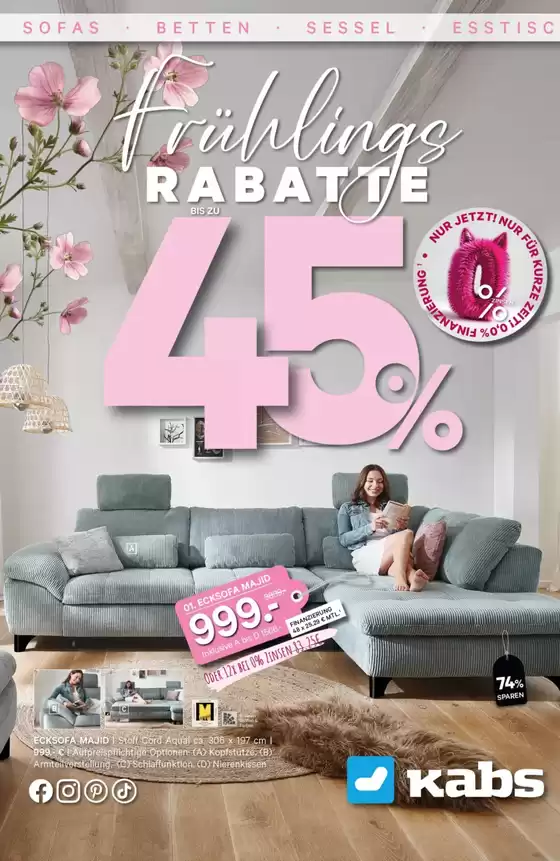 Kabs Polsterwelt Katalog | Fruhlings Rabatte 45%  | 2026-03-31T00:00:00.000Z - 2026-04-30T00:00:00.000Z
