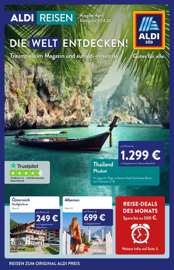 Aldi Süd Reisen Katalog in München | Exklusive Deals und Schnäppchen | 2026-04-01T00:00:00.000Z - 2026-04-30T00:00:00.000Z