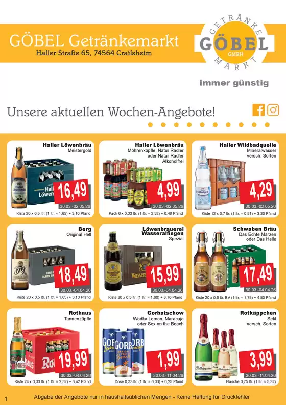 Getränke Göbel Katalog in Eckernförde | Unsere besten Deals für Sie | 2026-03-30T00:00:00.000Z - 2026-05-02T00:00:00.000Z