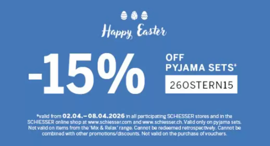 Schiesser Katalog | -15% ` | 2026-04-03T00:00:00.000Z - 2026-04-08T00:00:00.000Z