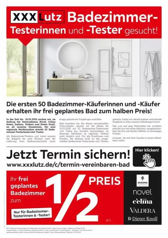 XXXLutz Katalog in Landau an der Isar | Badzimmertesterinnen und -tester gesucht | 2026-04-27T00:00:00.000Z - 2026-05-20T00:00:00.000Z