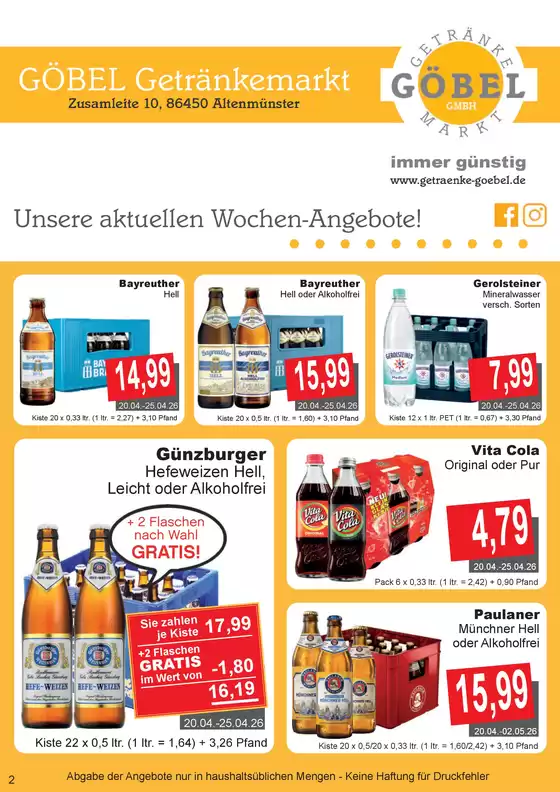 Getränke Göbel Katalog | Top-Angebote für alle Schnäppchenjäger | 2026-04-20T00:00:00.000Z - 2026-05-02T00:00:00.000Z