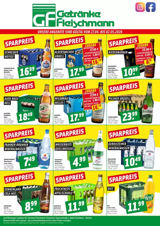 Getränke Fleischmann Katalog in Blankenfelde-Mahlow | UNSERE ANGEBOTE SIND GÜLTIG -  | 2026-04-28T00:00:00.000Z - 2026-05-02T00:00:00.000Z