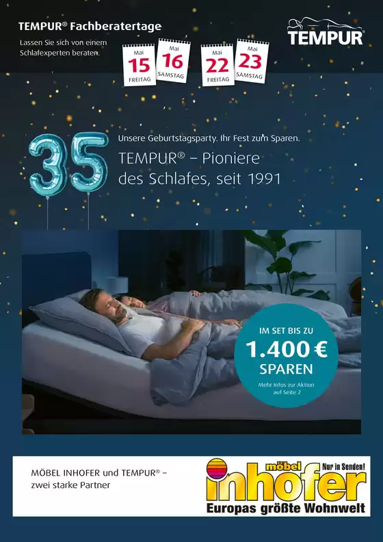 Möbel Inhofer Katalog | TEMPUR FACHBERATERTAGE | 2026-04-30T00:00:00.000Z - 2026-05-16T00:00:00.000Z