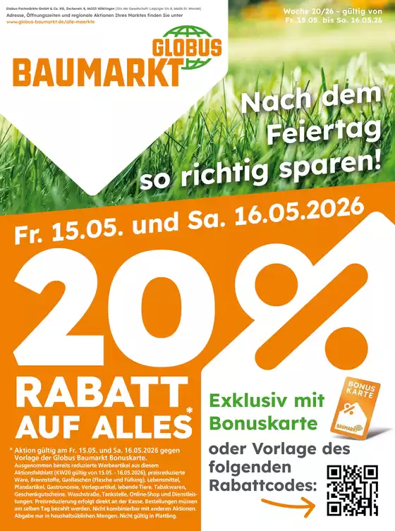 Globus Baumarkt Katalog | Globus Baumarkt prospekt | 2026-05-15T00:00:00.000Z - 2026-05-16T00:00:00.000Z
