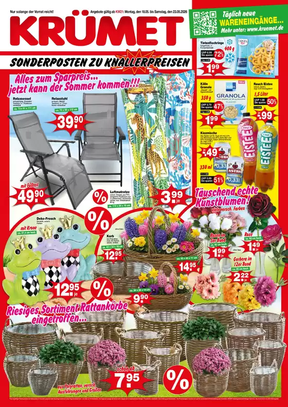 Krümet Sonderposten Katalog in Dörfles-Esbach | Alles zum Sparpreis... jetzt kann der Sommer kommen | 2026-05-15T00:00:00.000Z - 2026-05-23T00:00:00.000Z