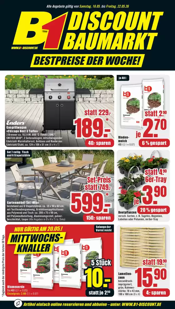 B1 Discount Baumarkt Katalog | B1 Discount Baumarkt flugblatt | 2026-05-16T00:00:00.000Z - 2026-05-22T00:00:00.000Z