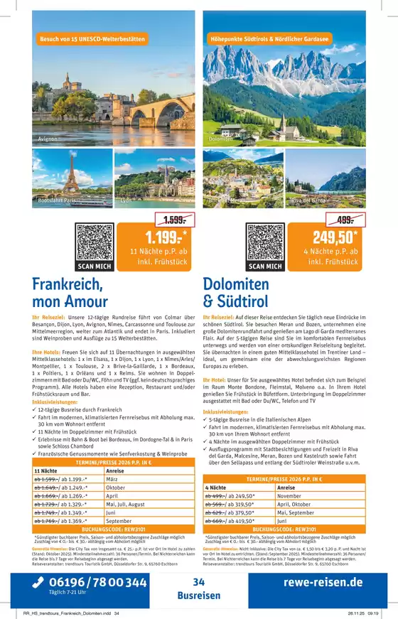 Netto Reisen Katalog in Halle (Saale) | REWE Reisen Prospekt 2026 01 Busreise Frankreich Dolomiten Suedtirol | 2026-03-01T00:00:00.000Z - 2026-10-31T00:00:00.000Z