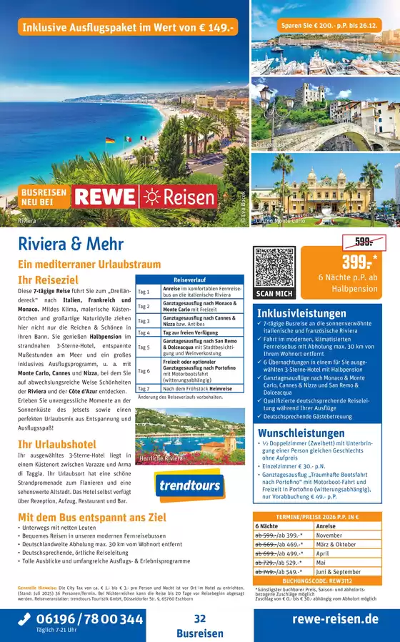 Netto Reisen Katalog in Halle (Saale) | REWE Reisen Prospekt 2025 11 Busreise Riviera und Mehr | 2026-03-01T00:00:00.000Z - 2026-11-30T00:00:00.000Z