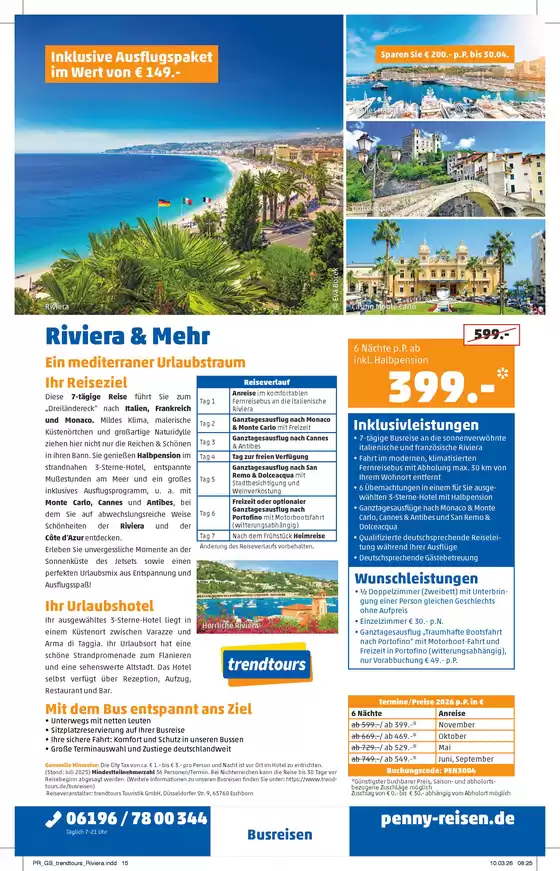 Penny Reisen Katalog | PENNY Reisen Prospekt 2026 04 Busreise Riviera und Mehr | 2026-05-01T00:00:00.000Z - 2026-11-30T00:00:00.000Z