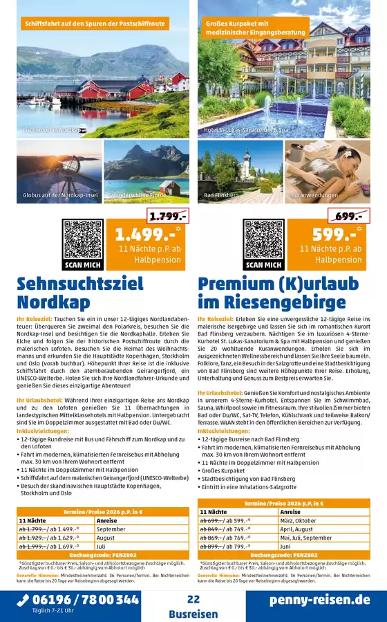 Penny Reisen Katalog | PENNY Reisen Prospekt 2026 02 Busreise Nordkap Riesengebirge | 2026-03-01T00:00:00.000Z - 2026-10-31T00:00:00.000Z