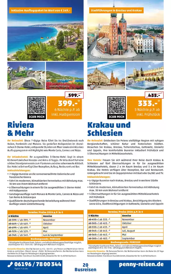 Penny Reisen Katalog | PENNY Reisen Prospekt 2026 03 Busreise Riviera Krakau Schlesien | 2026-04-01T00:00:00.000Z - 2026-11-30T00:00:00.000Z