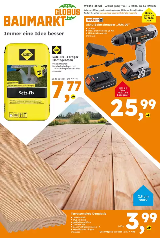 Globus Baumarkt Katalog in Hülben | Globus Baumarkt prospekt | 2026-06-22T00:00:00.000Z - 2026-06-27T00:00:00.000Z