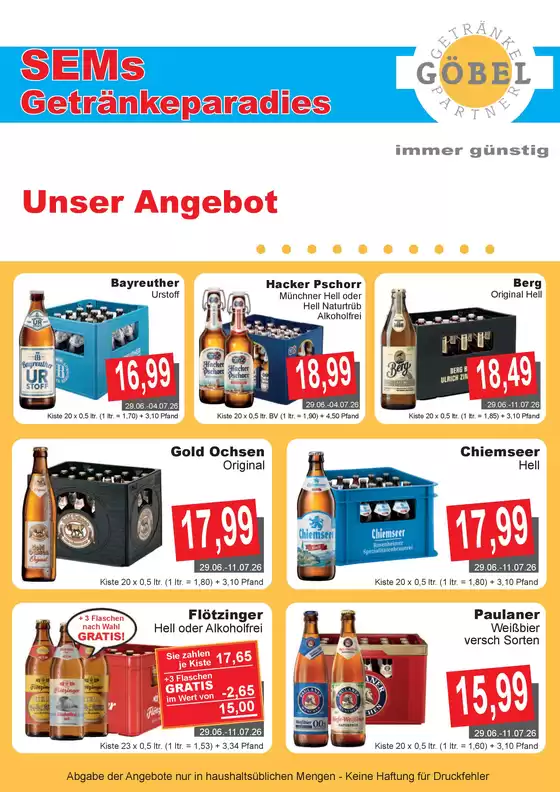 Getränke Göbel Katalog | Tolles Angebot für alle Kunden | 2026-06-29T00:00:00.000Z - 2026-07-11T00:00:00.000Z