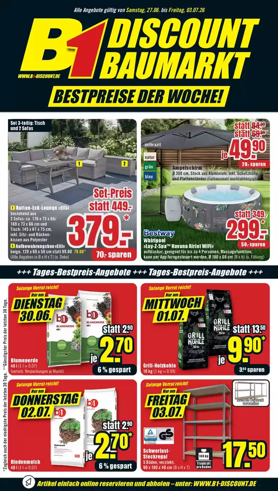 B1 Discount Baumarkt Katalog in Sittensen | B1 Discount Baumarkt flugblatt | 2026-06-27T00:00:00.000Z - 2026-07-03T00:00:00.000Z