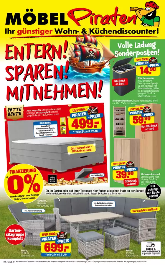 Möbelpiraten Prospekt in Pfalzgrafenweiler | ENTERN! SPAREN! MITNEHMEN  | 2026-07-01T00:00:00.000Z - 2026-07-17T00:00:00.000Z