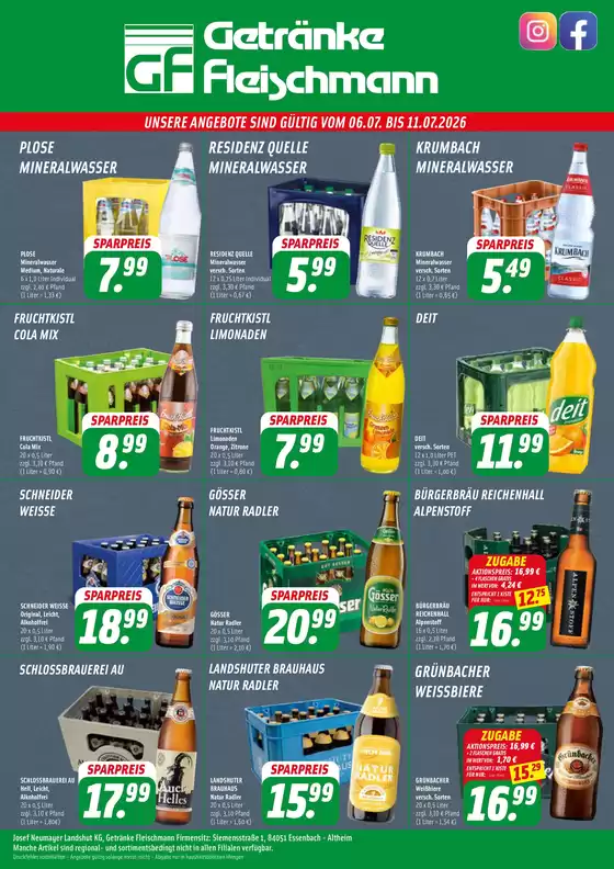 Getränke Fleischmann Katalog | UNSERE ANGEBOTE `  | 2026-07-06T00:00:00.000Z - 2026-07-11T00:00:00.000Z