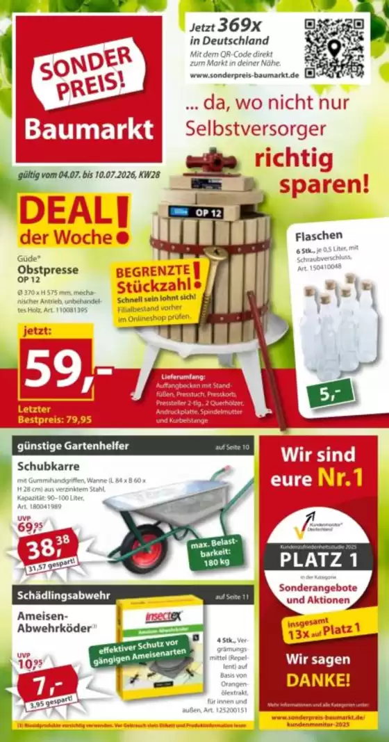 Sonderpreis Baumarkt Katalog | Sonderpreis Baumarkt flugblatt | 2026-07-04T00:00:00.000Z - 2026-07-10T00:00:00.000Z