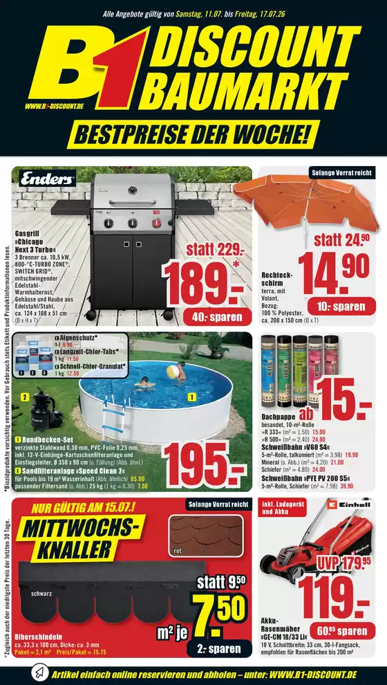 B1 Discount Baumarkt Katalog | B1 Discount Baumarkt flugblatt | 2026-07-11T00:00:00.000Z - 2026-07-17T00:00:00.000Z
