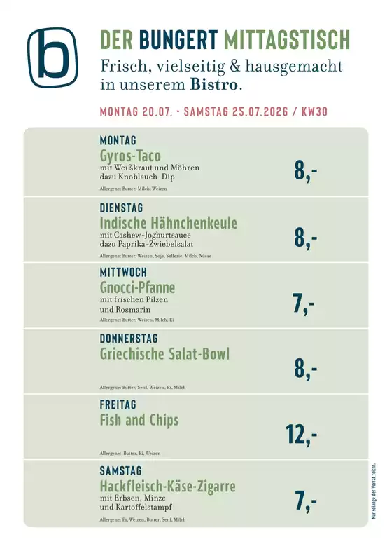 BUNGERT Katalog | BUNGERT Mittagstisch KW30 2026 | 2026-07-20T00:00:00.000Z - 2026-07-25T00:00:00.000Z