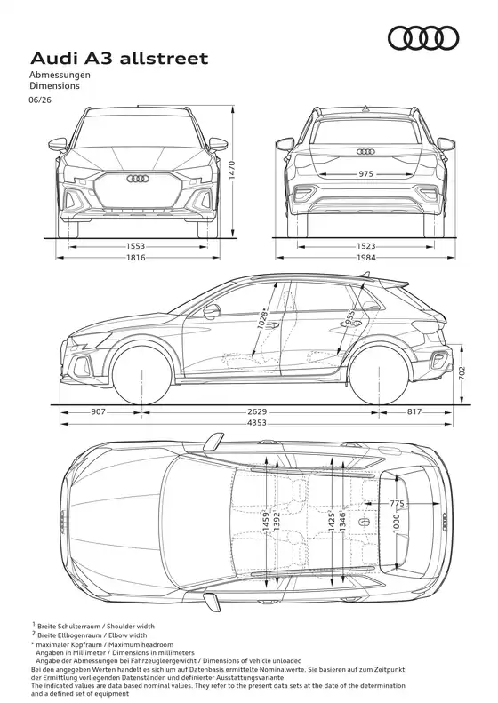 Audi Katalog in Pforzheim | A3 PA2 allstreet Abmessungsskizzen | 2026-01-01T00:00:00.000Z - 2026-12-31T00:00:00.000Z