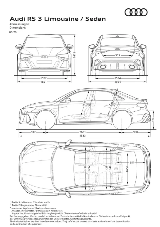Audi Katalog in Pforzheim | RS 3 PA Limousine Abmessungsskizzen | 2026-01-01T00:00:00.000Z - 2026-12-31T00:00:00.000Z