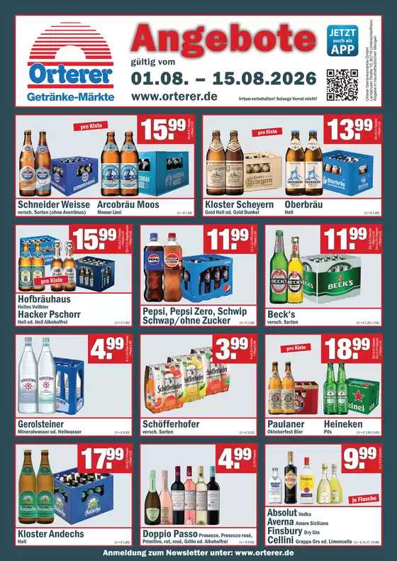 Orterer Getränkemarkt Katalog | Angebote `- | 2026-08-03T00:00:00.000Z - 2026-08-15T00:00:00.000Z