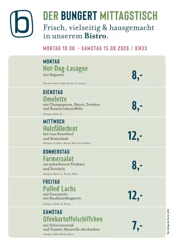 BUNGERT Katalog | BUNGERT Mittagstisch KW33 2026 | 2026-08-10T00:00:00.000Z - 2026-08-15T00:00:00.000Z