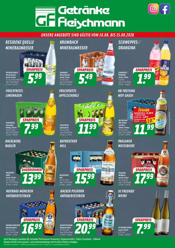 Getränke Fleischmann Katalog in Bünde (Nordrhein-Westfalen) | UNSERE ANGEBOTE | 2026-08-10T00:00:00.000Z - 2026-08-15T00:00:00.000Z