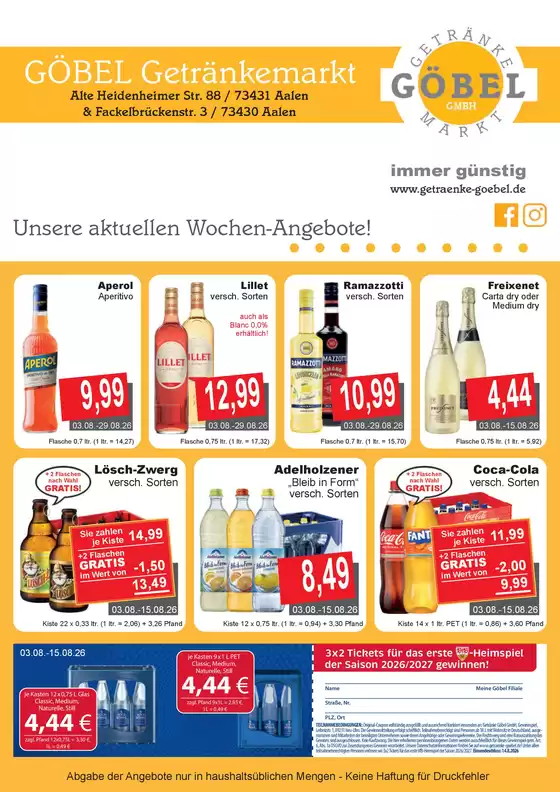Getränke Göbel Katalog in Seggebruch | Getränke Göbel flugblatt | 2026-08-03T00:00:00.000Z - 2026-08-29T00:00:00.000Z
