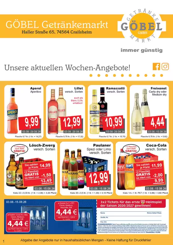 Getränke Göbel Katalog in Seggebruch | Sonderangebote für Sie | 2026-08-03T00:00:00.000Z - 2026-08-29T00:00:00.000Z