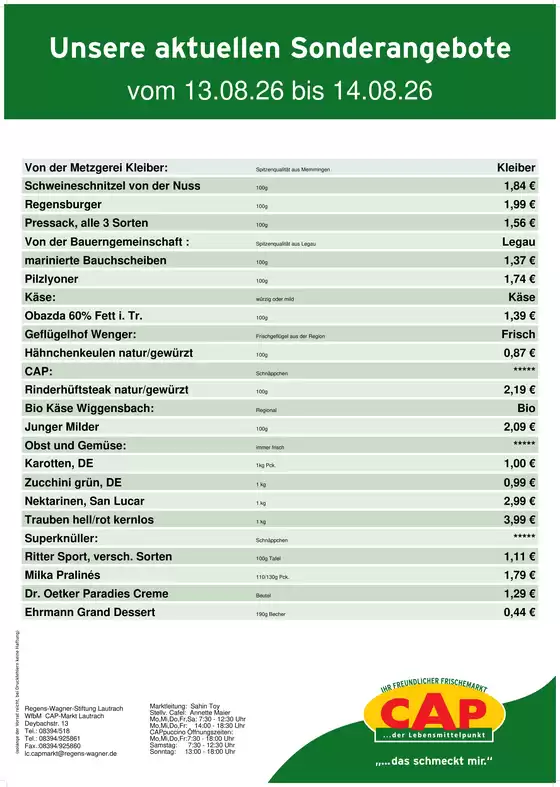 CAP Markt Katalog in Hartmannsdorf (Mittelsachsen) | Top-Deals und Rabatte | 2026-08-13T00:00:00.000Z - 2026-08-14T00:00:00.000Z