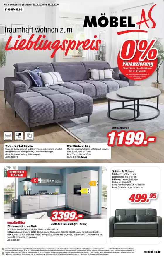 Möbel AS Katalog | Traumhaft wohnen zum Lieblingspreis | 2026-08-15T00:00:00.000Z - 2026-08-29T00:00:00.000Z