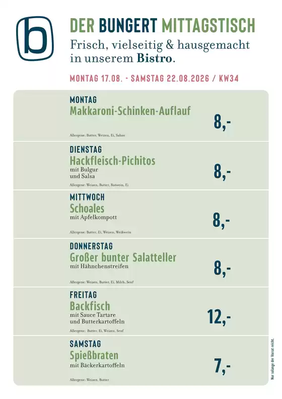 BUNGERT Prospekt in Iserlohn | BUNGERT Mittagstisch KW34 2026 | 2026-08-17T00:00:00.000Z - 2026-08-22T00:00:00.000Z