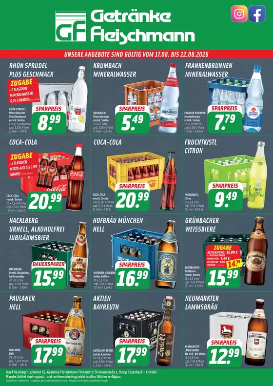 Getränke Fleischmann Katalog | UNSERE ANGEBOTE `  | 2026-08-17T00:00:00.000Z - 2026-08-22T00:00:00.000Z