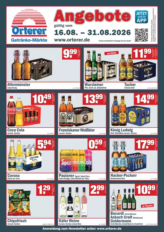 Orterer Getränkemarkt Prospekt in Nienburg (Weser) | A N G E B O T E `` | 2026-08-17T00:00:00.000Z - 2026-08-31T00:00:00.000Z