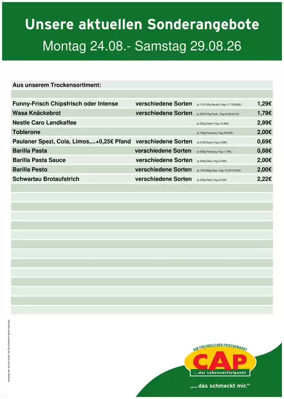 CAP Markt Prospekt | Top-Deals für alle Kunden | 2026-08-24T00:00:00.000Z - 2026-08-29T00:00:00.000Z