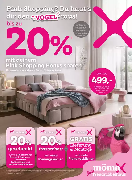 Mömax Prospekt in Esslingen am Neckar | bis zu 20 mit deinem Pink Shopping Bonus sparen | 2026-08-25T00:00:00.000Z - 2026-08-30T00:00:00.000Z