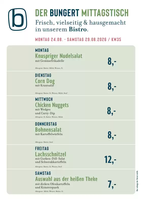 BUNGERT Katalog | BUNGERT Mittagstisch KW35 2026 | 2026-08-24T00:00:00.000Z - 2026-08-29T00:00:00.000Z